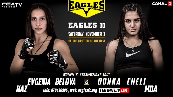 Женский бой в категории 52кг. Донна Кель против Евгении Беловой на турнире EAGLES 10.